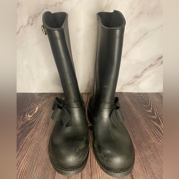 RED VALENTINO Black Bow tie Rain Boots Size 39 or 8.5 - Picture 2 of 11